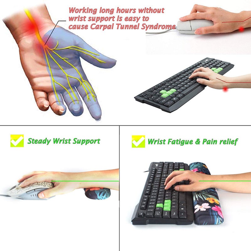 BRILA Memory Foam Mouse & Keyboard Wrist Rest Support Pad Cushion Set for Computer, Laptop, Office Work, PC Gaming - Massage Holes Design - Easy Typing Wrist Pain Relief (Floral Leaves) - Image 5